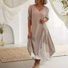 Load image into Gallery viewer, Asymmetrical Dress with Short Sleeves and V-neck