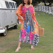 Load image into Gallery viewer, V-Neck Beach Dress With Peacock Print