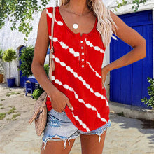 Load image into Gallery viewer, Women&#39;s Diagonal Stripe Button Crew Neck Tank Top
