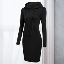 Load image into Gallery viewer, Women Stripes Pocket Knee Length Slim Casual Pullover Hoodie Dress