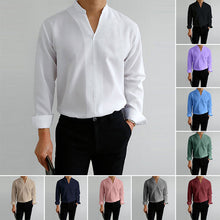 Load image into Gallery viewer, Men's Casual Solid Color V-Neck Long Sleeve Shirt