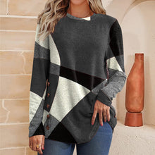 Load image into Gallery viewer, Women's Button Geometric Contrast Color Long-sleeved Printed Loose T-shirt