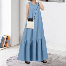 Load image into Gallery viewer, V-Neck Solid Color Sleeveless Pocket Long Dress