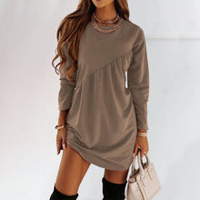 Load image into Gallery viewer, Solid Color Long Sleeved Irregular Crewneck Dress
