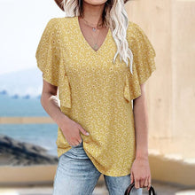 Load image into Gallery viewer, Short-sleeved blouse with V-neck and flower print