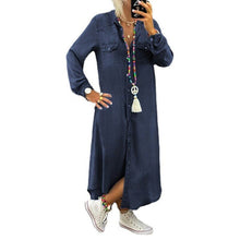 Load image into Gallery viewer, Women's Solid Color Long Sleeve Casual Denim Dress