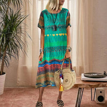 Load image into Gallery viewer, Vintage Ethnic Print Round Neck Dress