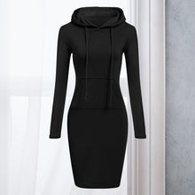 Load image into Gallery viewer, Women Stripes Pocket Knee Length Slim Casual Pullover Hoodie Dress