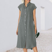 Load image into Gallery viewer, Women's Button-down Cotton Linen Loose Dress