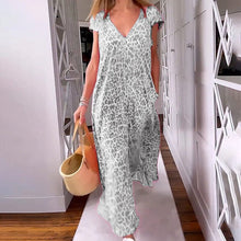 Load image into Gallery viewer, V-neck printed long dress with short sleeves