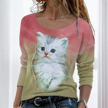 Load image into Gallery viewer, Cat Graphic Long Sleeve T-Shirt