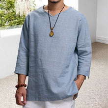 Load image into Gallery viewer, Men's Long-sleeved V-neck Linen Loose Shirt