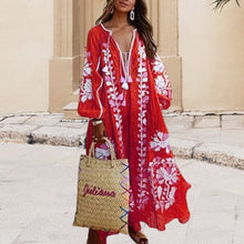 Load image into Gallery viewer, V-Neck Long Sleeve Printed Loose Dress