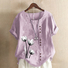 Load image into Gallery viewer, Cotton Linen Print Vintage T-Shirt