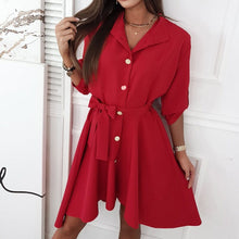 Load image into Gallery viewer, Solid Color Waist Button Belt Dress