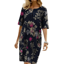 Load image into Gallery viewer, Floral Print Split O-neck Half Sleeve Casual Cotton Dress