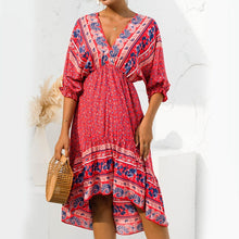 Load image into Gallery viewer, V Neck Open Back Irregular Dress