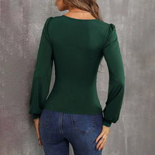 Load image into Gallery viewer, Balloon Sleeve U-Neck Slim Knit Tops