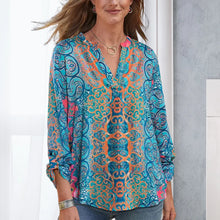 Load image into Gallery viewer, Printed Long Sleeve V Neck Casual T-Shirt