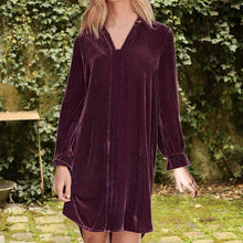 Load image into Gallery viewer, Long-Sleeve V-Neck Panel Gold Velvet Dress