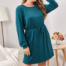 Load image into Gallery viewer, Crew Neck Drawstring Dress