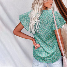 Load image into Gallery viewer, Short-sleeved blouse with V-neck and flower print