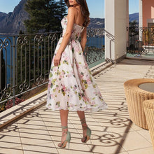 Load image into Gallery viewer, Elegant Print Suspender Dress