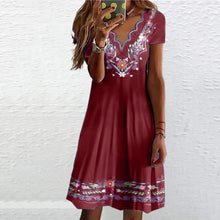 Load image into Gallery viewer, Wavy V-Neck Print Pastoral Casual Short Sleeve Dress