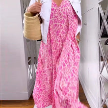 Load image into Gallery viewer, V-neck printed long dress with short sleeves