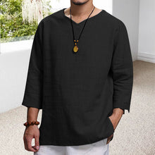 Load image into Gallery viewer, Men's Long-sleeved V-neck Linen Loose Shirt