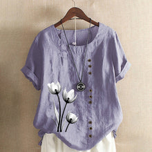 Load image into Gallery viewer, Cotton Linen Print Vintage T-Shirt