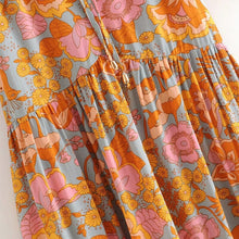 Load image into Gallery viewer, Printed V-Neck Short Sleeve Cotton Linen Dress