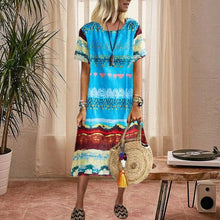 Load image into Gallery viewer, Vintage Ethnic Print Round Neck Dress