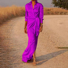 Load image into Gallery viewer, Lapel Tie Long Sleeve Dress