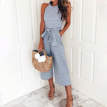 Load image into Gallery viewer, Women Summer Striped Sleeveless Back Zipper Jumpsuits