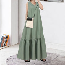 Load image into Gallery viewer, V-Neck Solid Color Sleeveless Pocket Long Dress