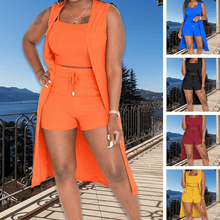 Load image into Gallery viewer, 3PCS Ribbed Crop Tank Top & Shorts Set With Vest Cardigan