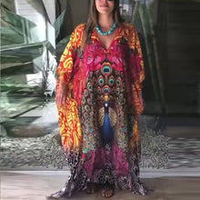 Load image into Gallery viewer, V-Neck Beach Dress With Peacock Print