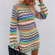 Load image into Gallery viewer, Crewneck Rainbow Striped Knit Sweater