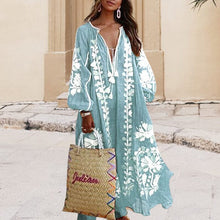 Load image into Gallery viewer, V-Neck Long Sleeve Printed Loose Dress