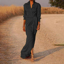 Load image into Gallery viewer, Lapel Tie Long Sleeve Dress