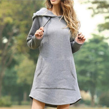 Load image into Gallery viewer, Solid Pocket Long-sleeved Hoody Dress