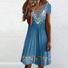 Load image into Gallery viewer, Wavy V-Neck Print Pastoral Casual Short Sleeve Dress