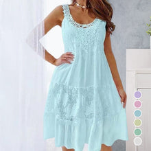 Load image into Gallery viewer, Round Neck Solid Color Sleeveless Lace Panel Dress