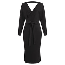 Load image into Gallery viewer, Elegant V-Neck Wrap Sweater Dress