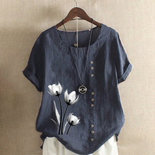 Load image into Gallery viewer, Cotton Linen Print Vintage T-Shirt