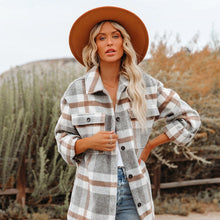 Load image into Gallery viewer, Women's Autumn Winter Long Sleeve Loose Plaid Shirt Coat