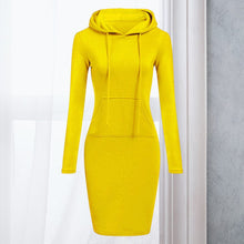 Load image into Gallery viewer, Women Stripes Pocket Knee Length Slim Casual Pullover Hoodie Dress