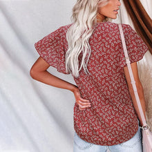 Load image into Gallery viewer, Short-sleeved blouse with V-neck and flower print