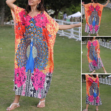Load image into Gallery viewer, V-Neck Beach Dress With Peacock Print